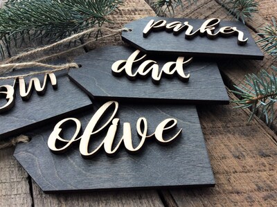 Personalized Stocking Tag, Wood Gift Tags, Christmas Stocking Name